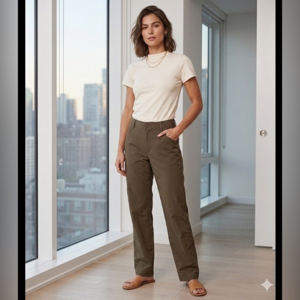 Vtg Banana Republic Women’s 6 Stretch Y2K Nylon Pants Brown Straight Leg S
